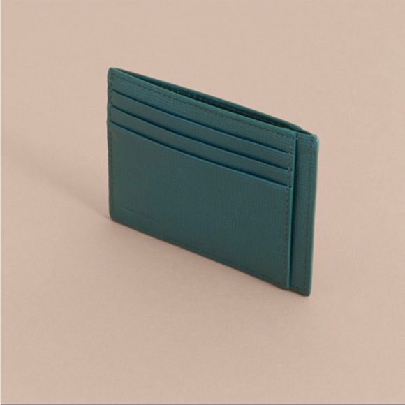 BURBERRY London Leather Card Case Wallet in Dark Teal, NEW - Picture 2 of 16